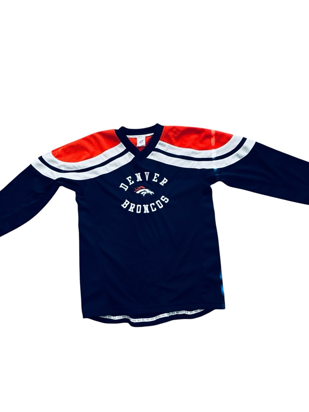 Denver Broncos youth Navy & Orange Long Sleeve Jersey Top